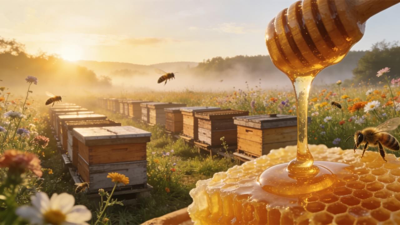 مزارع النحل الطبيعية ذات الأصول العسلية مزارع نحل طبيعية توضح أصول العسل وإنتاج العسل المستدام