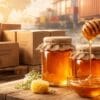Miel naturel de qualité supérieure, conditionné en pots de verre avec emballage d'exportation, prêt à être expédié au Cambodge.