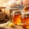 Envío de miel natural de primera calidad en frascos de vidrio con embalaje de exportación, listo para su envío internacional a Camboya.