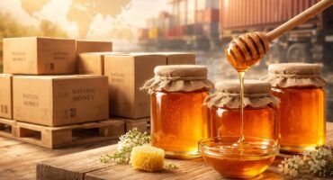 premium-natural-honey-shipment-cambodia-cover Premium natural honey shipment in glass jars with export packaging ready for global delivery to Cambodia