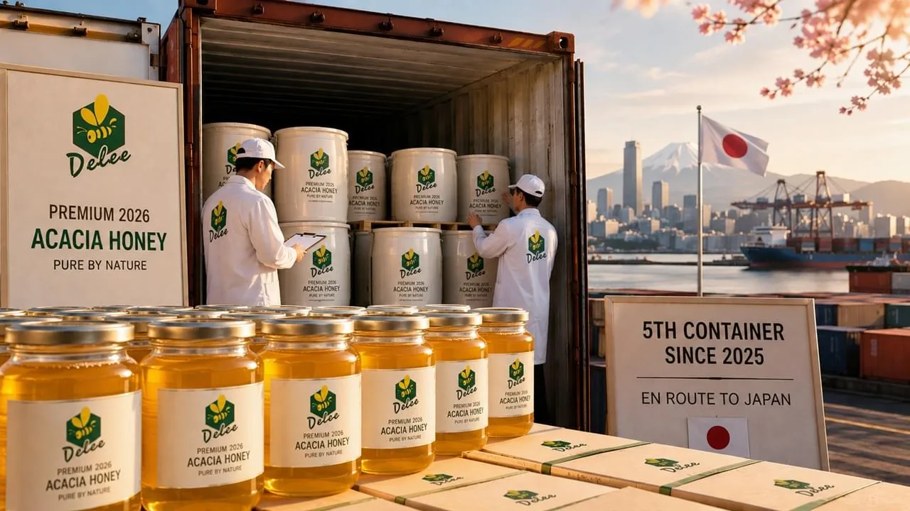 2026 Dostawa miodu akacjowego od Delee Honey wyeksportowana do Japonii w kontenerach premium