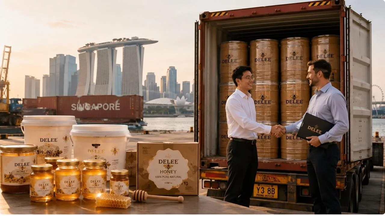 Honey Supplier Singapore exporting premium honey containers through long-term B2B partnership
