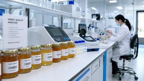 Laboratorium pengujian kualitas madu di Delee menampilkan analisis HMF diastase dan kelembaban