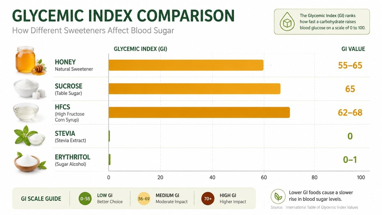 Tabla comparativa del índice glucémico: miel vs alternativas de azúcar para la formulación de productos