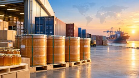 honey-export-to-saudi-arabia honey export to Saudi Arabia – four containers of premium honey ready for international shipment