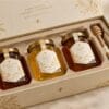 Premium Honig-Geschenkbox-Design – Set mit drei Gläsern, mit botanischen Etiketten und geformtem Einsatz